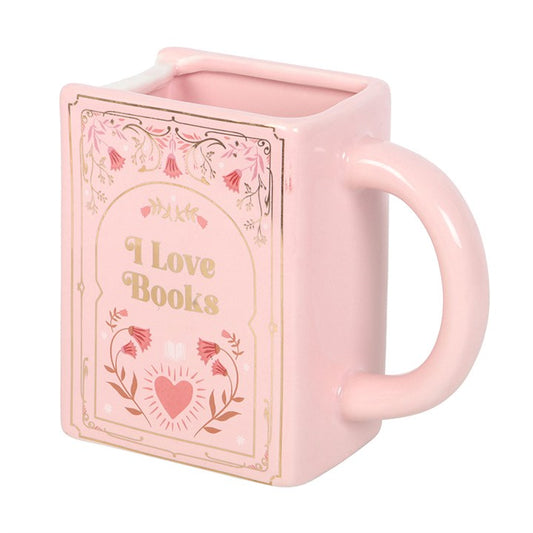 Pink Ceramic Book Mug – 450ml | “I Love Books” Literary Gift