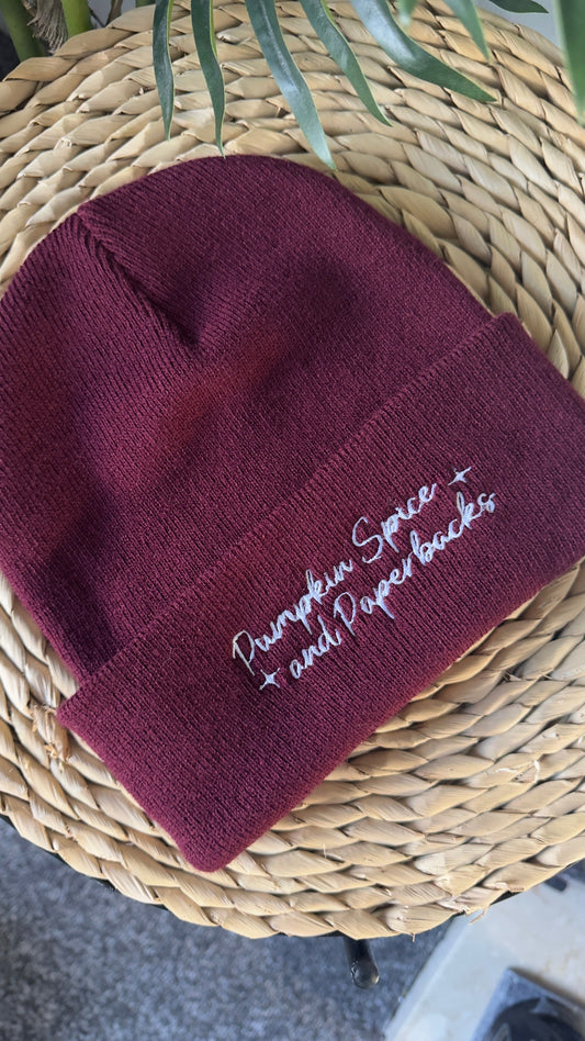 Pumpkin Spice & Paperbacks Embroidered Beanie