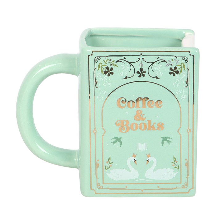 Green Ceramic Book Mug – 450ml | “Coffee and Books” Literary Gift