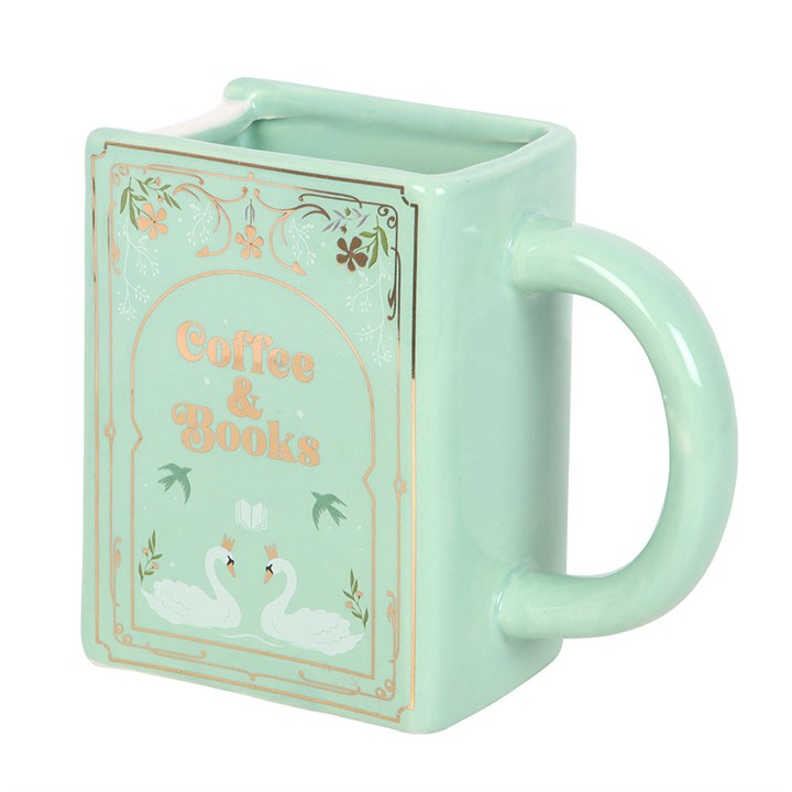 Green Ceramic Book Mug – 450ml | “Coffee and Books” Literary Gift