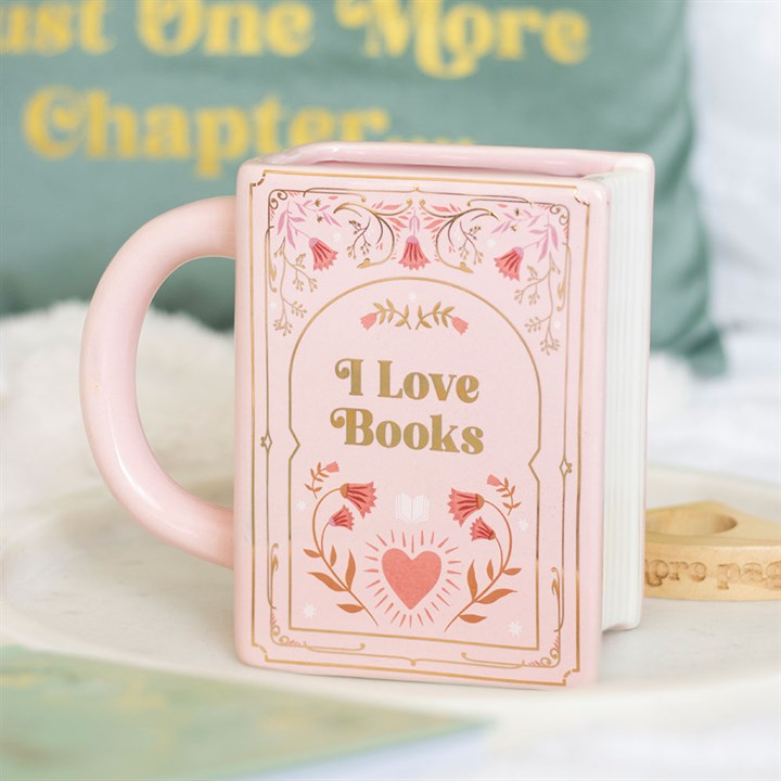 Pink Ceramic Book Mug – 450ml | “I Love Books” Literary Gift