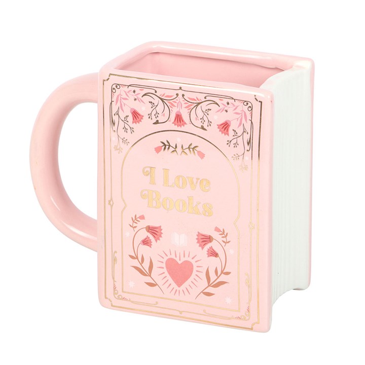 Pink Ceramic Book Mug – 450ml | “I Love Books” Literary Gift