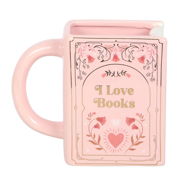 Pink Ceramic Book Mug – 450ml | “I Love Books” Literary Gift