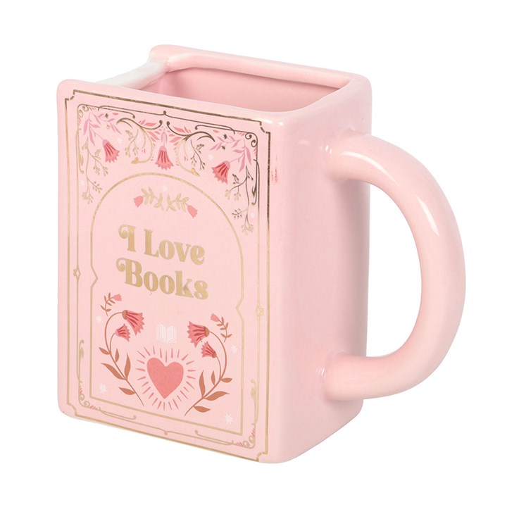 Pink Ceramic Book Mug – 450ml | “I Love Books” Literary Gift