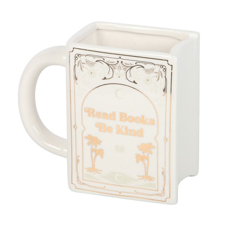 White Ceramic Book Mug – 450ml | “Read Books Be Kind” Literary Gift