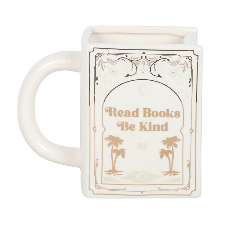 White Ceramic Book Mug – 450ml | “Read Books Be Kind” Literary Gift