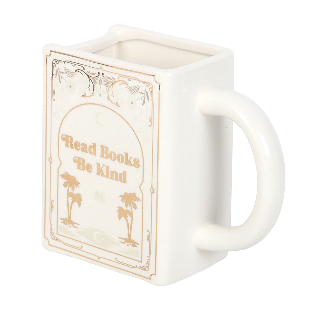 White Ceramic Book Mug – 450ml | “Read Books Be Kind” Literary Gift
