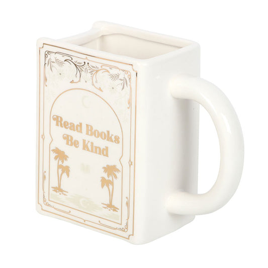 White Ceramic Book Mug – 450ml | “Read Books Be Kind” Literary Gift