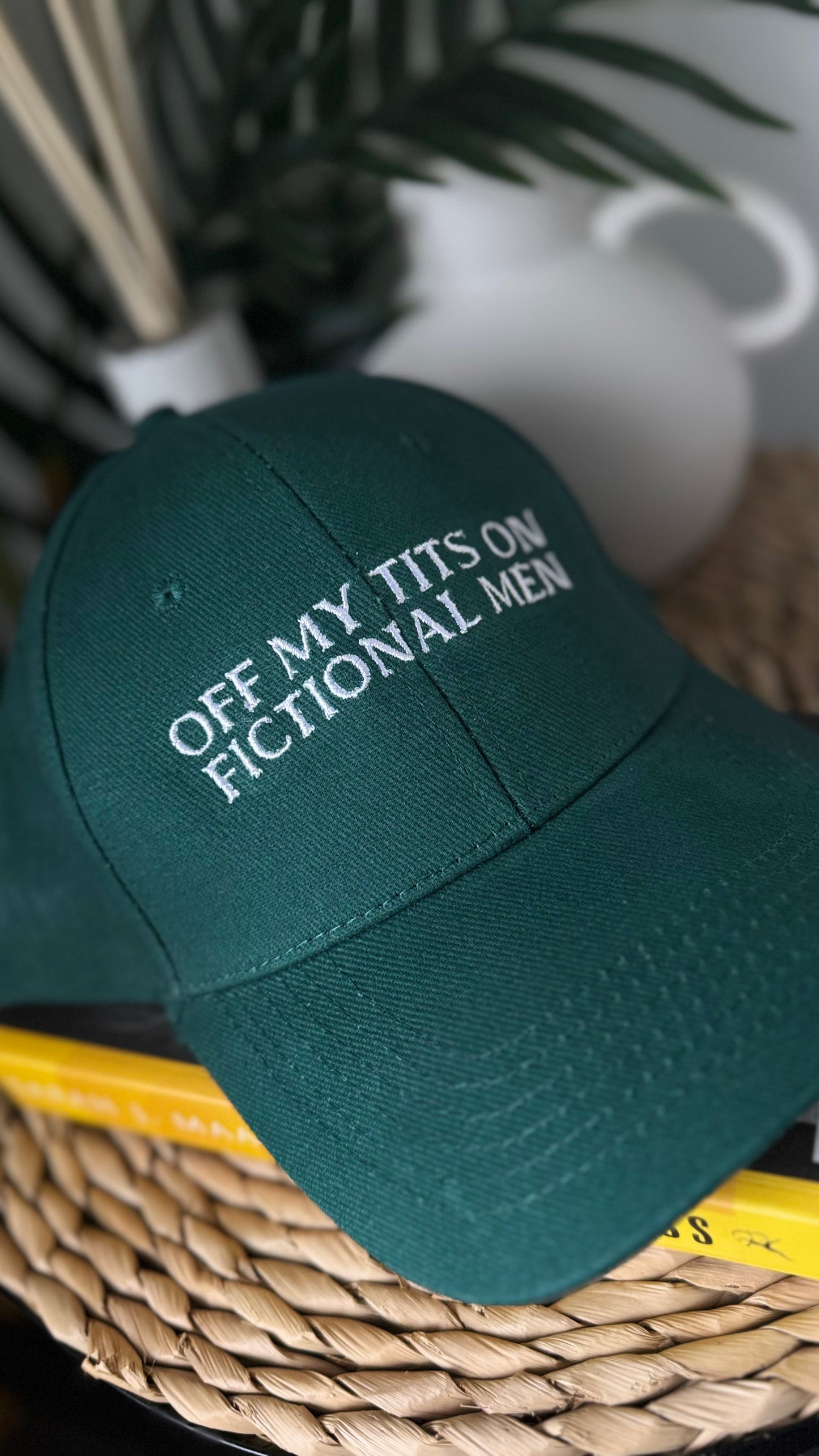 Off my tits on fictional men Embroidered Cap