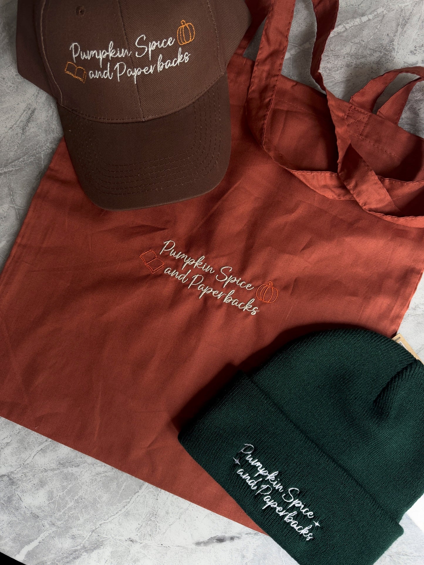 Pumpkin Spice & Paperbacks Embroidered Beanie